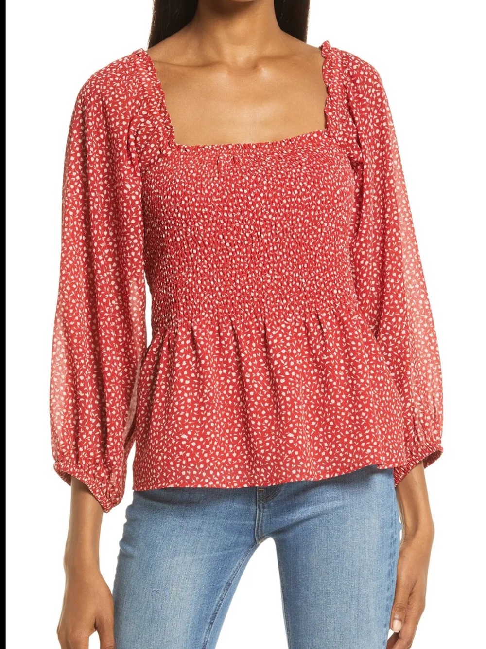 Madewell Lucie Smocked Peplum Sourced Georgette Top Sz 8